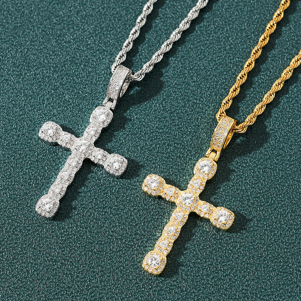 14K Gold CZ Cross Pendant Necklace