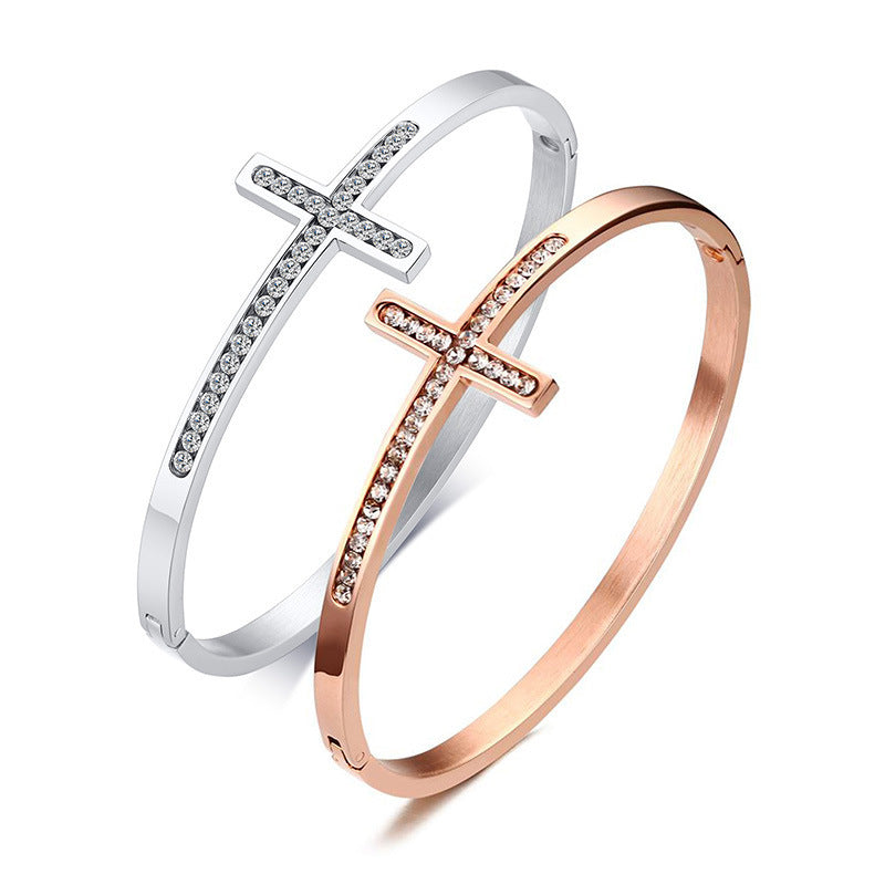 Stainless Steel Diamond Cross Bracelet